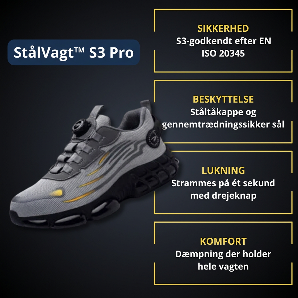 StålVagt™ S3 Pro – Sikkerhedssko Der Holder Til En 12-Timers Vagt